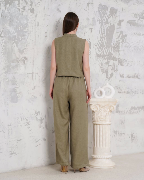 Broşlu yelek pantolon takım haki s255821 - Görsel 2
