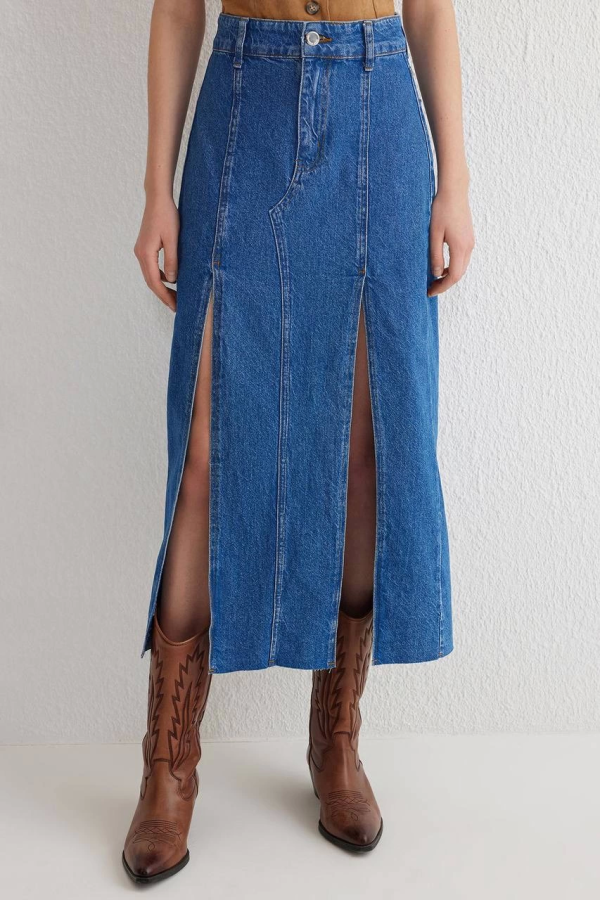 Çift yırtmaçlı jean etek s140 - Görsel 4