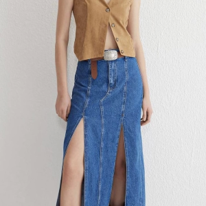 Çift yırtmaçlı jean etek s140