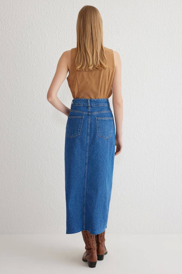 Çift yırtmaçlı jean etek s140 - Görsel 3