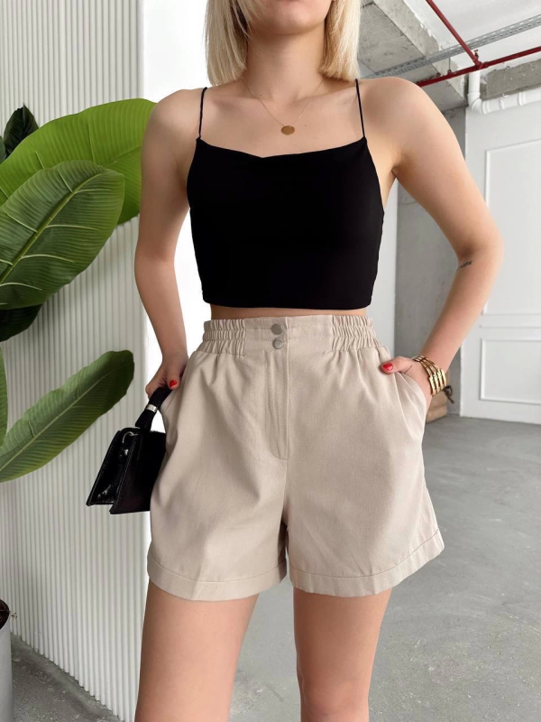 Çıtçıtlı gabardin şort - Görsel 3