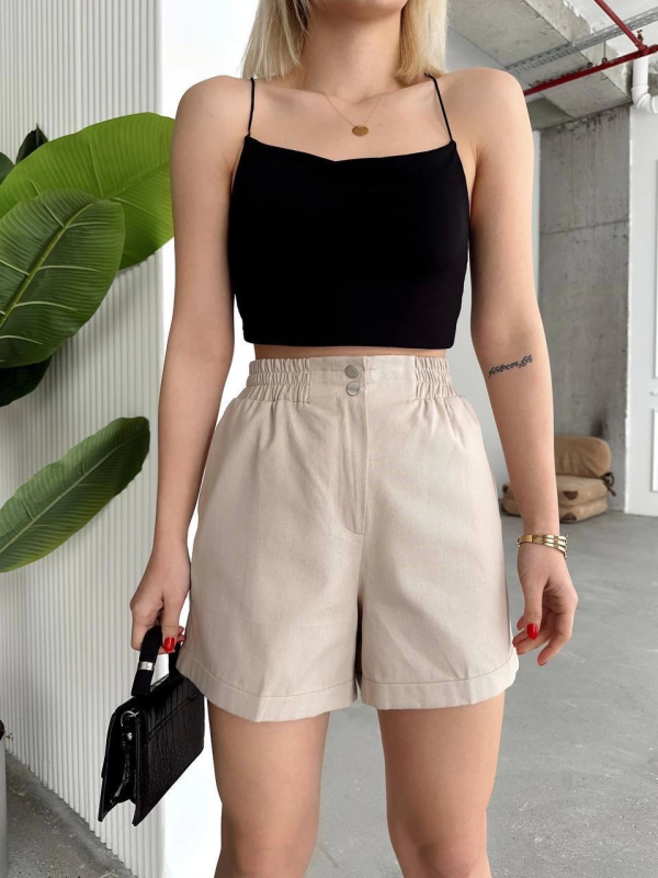 Çıtçıtlı gabardin şort - Görsel 2