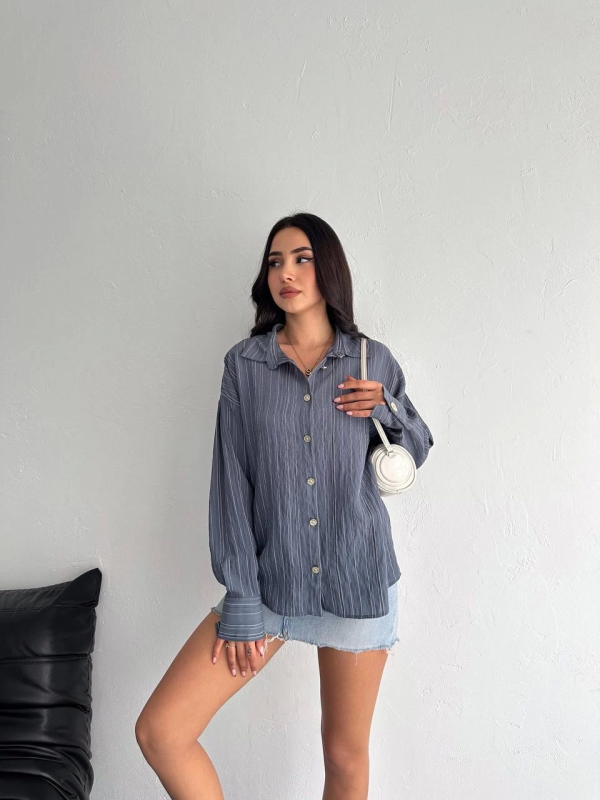 Çizgili oversize gömlek - Görsel 4