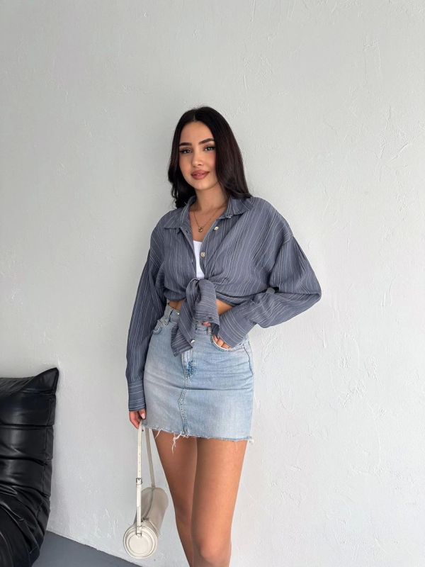 Çizgili oversize gömlek - Görsel 3
