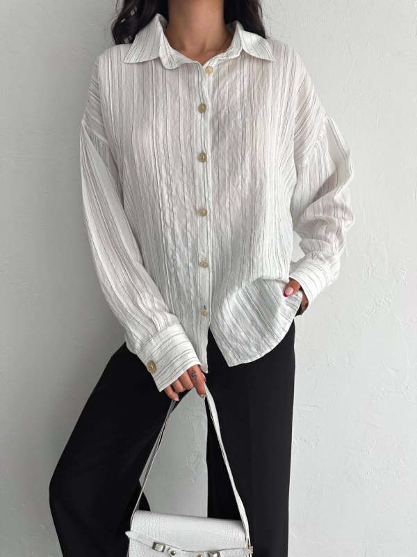 Çizgili oversize gömlek - Görsel 3