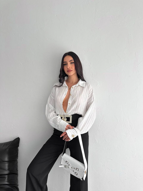 Çizgili oversize gömlek - Görsel 4