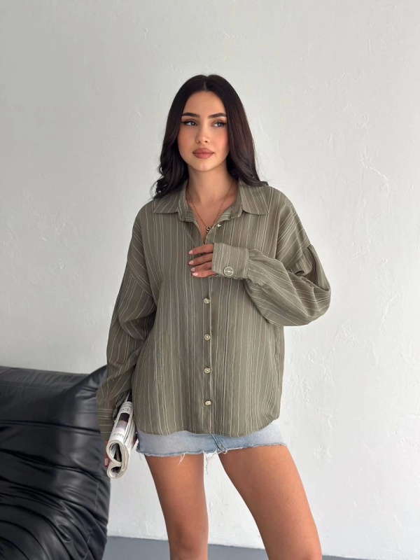 Çizgili oversize gömlek - Görsel 2