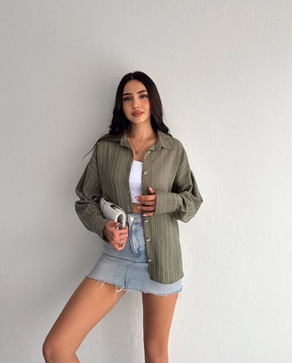 Çizgili oversize gömlek - Görsel 4