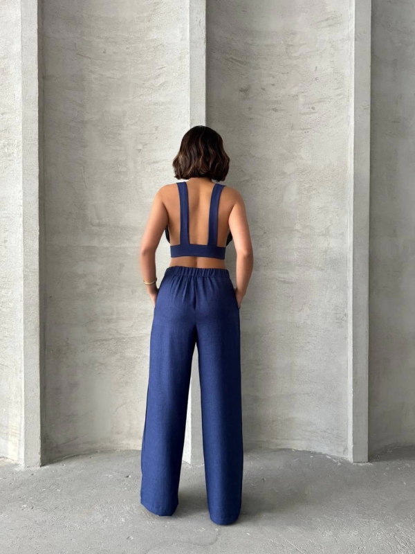 Crop pantolon keten takım s255012 - Görsel 5