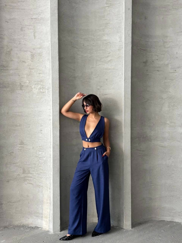 Crop pantolon keten takım s255012 - Görsel 2