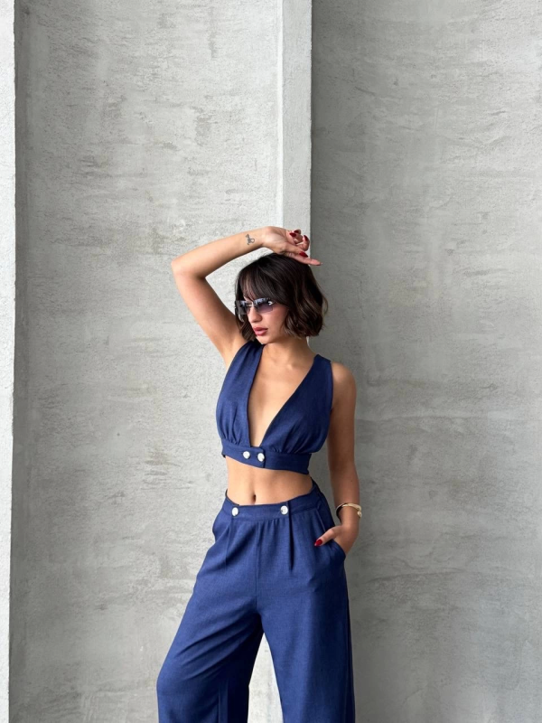 Crop pantolon keten takım s255012 - Görsel 6