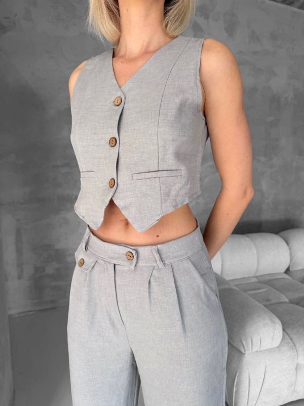 Essential yelek pantolon takım gri s255254 - Görsel 4