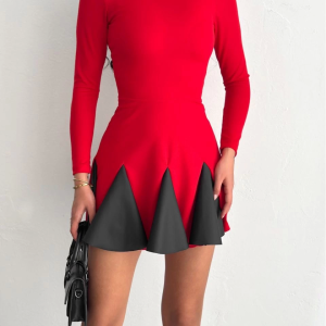 Eteği kloş crep mini elbise s1267