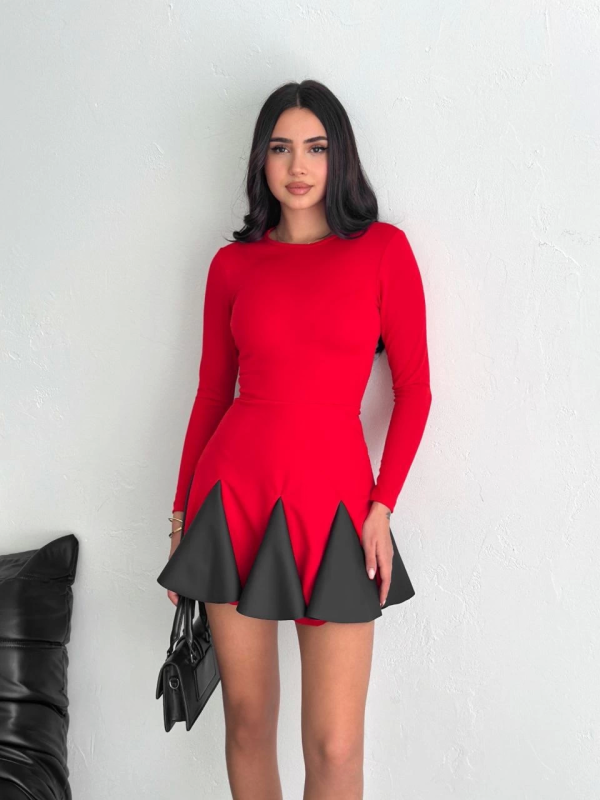 Eteği kloş crep mini elbise s1267 - Görsel 3