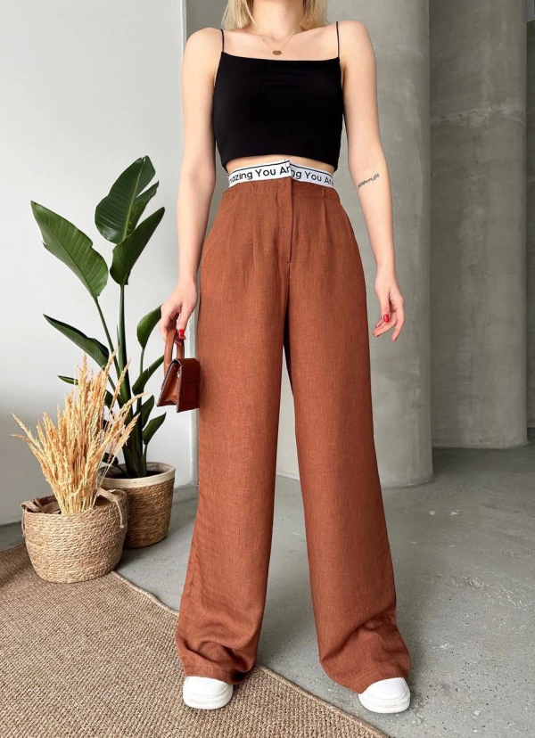 Flamlı kahve pantolon - Görsel 6