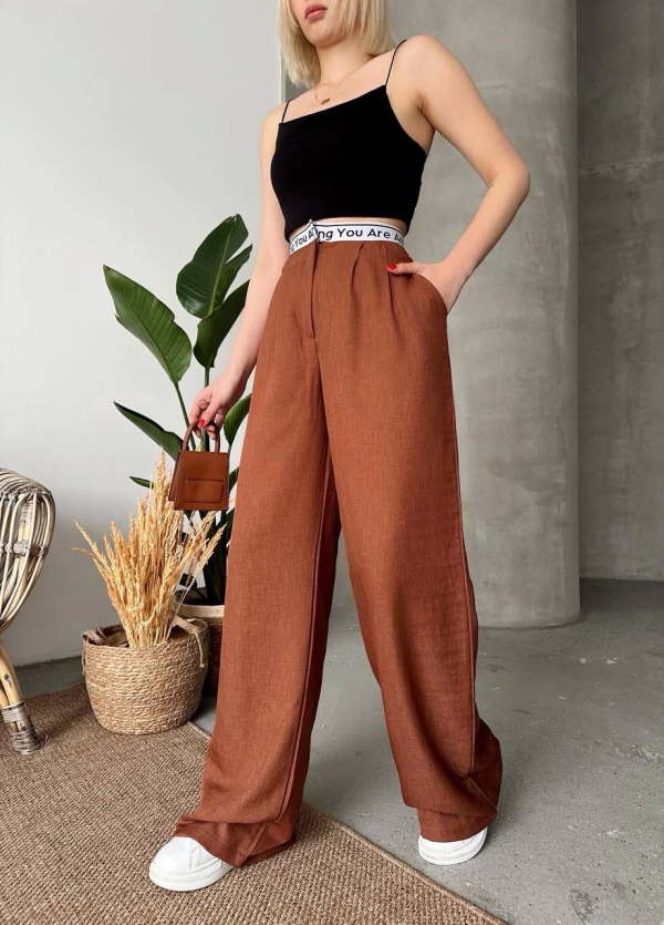 Flamlı kahve pantolon - Görsel 3