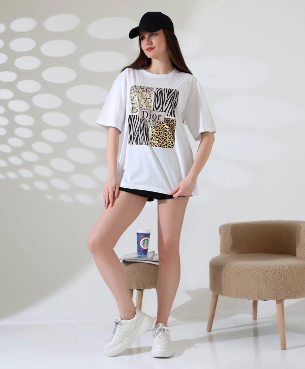 Karma desenli oversize tişört - Görsel 2