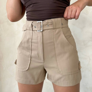 Kemer detaylı gabardin şort bej s25289