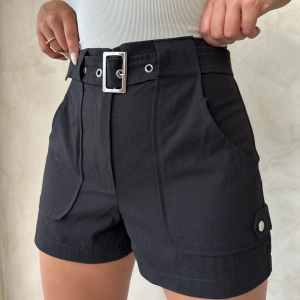 Kemer detaylı gabardin şort siyah s25289