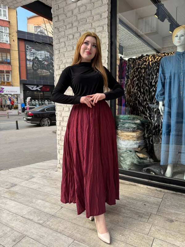 Kraş etek bordo - Görsel 2