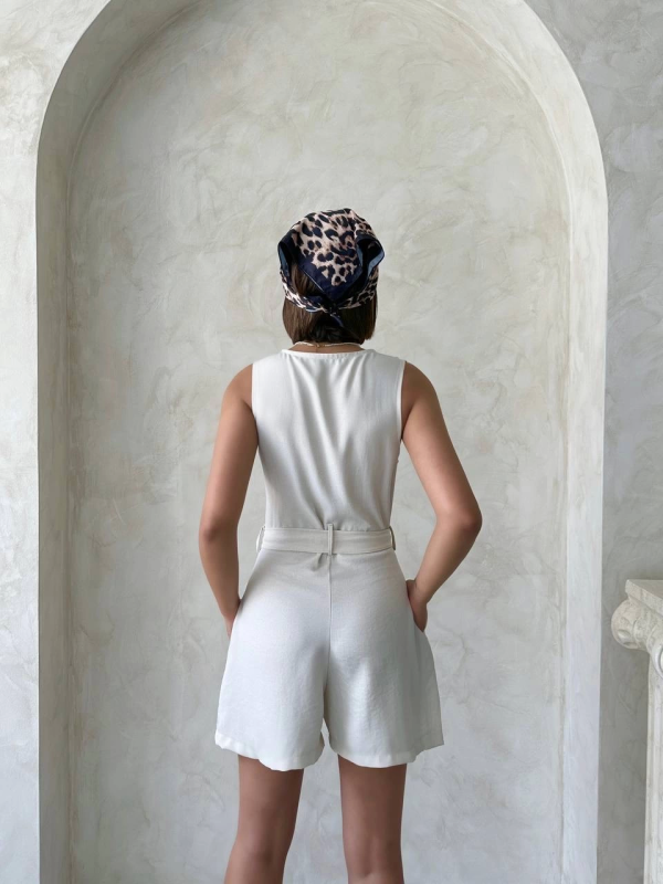 Kuşaklı şortlu tulum - Görsel 5