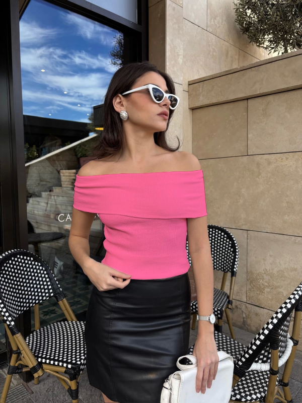 Madonna yaka sıfır kol bluz pembe - Görsel 4
