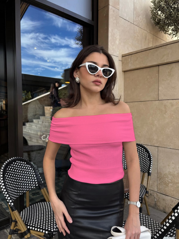 Madonna yaka sıfır kol bluz pembe - Görsel 3