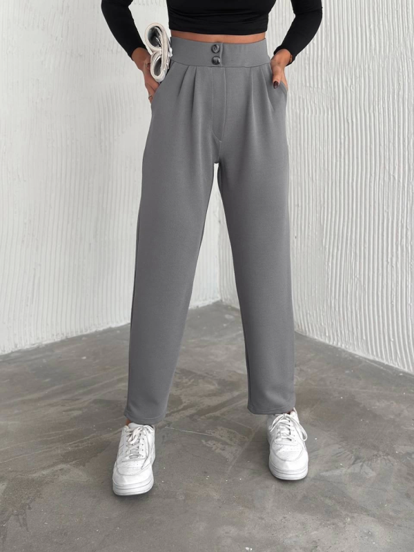 örme krep pantolon çift düğmeli - Görsel 6