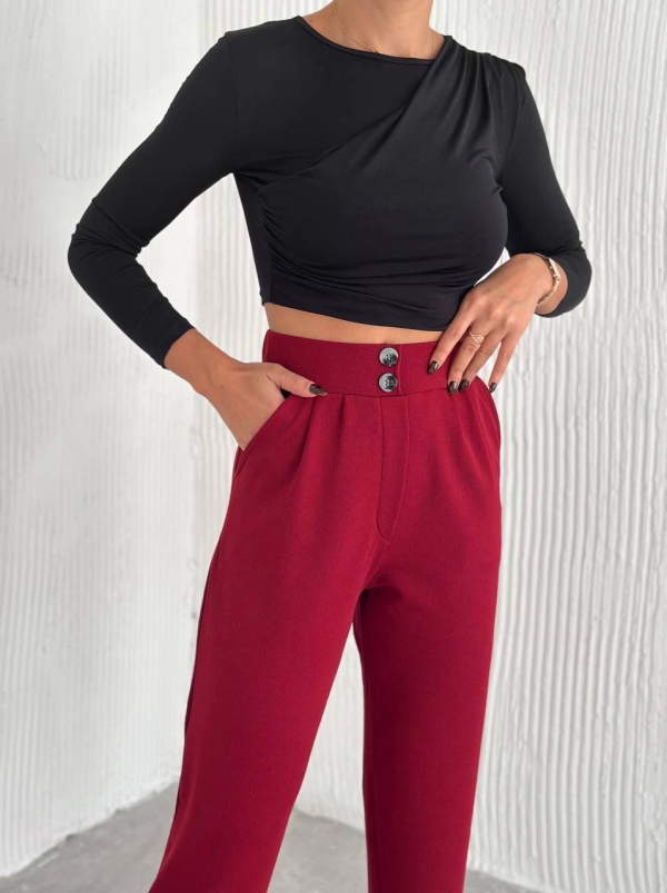 Örme krep pantolon çift düğmeli - Görsel 4