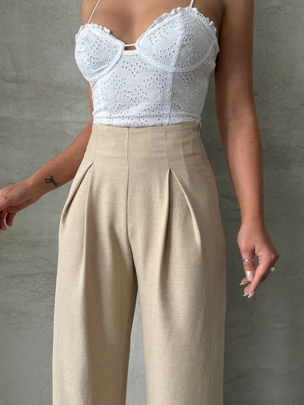 Pileli keten pantolon s255046 - Görsel 2