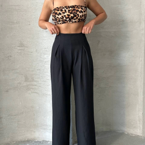 Pileli keten pantolon s255046