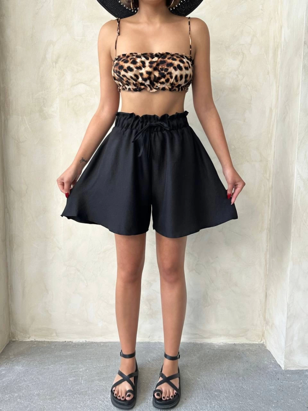 Volanlı keten şort siyah s255058 - Görsel 8