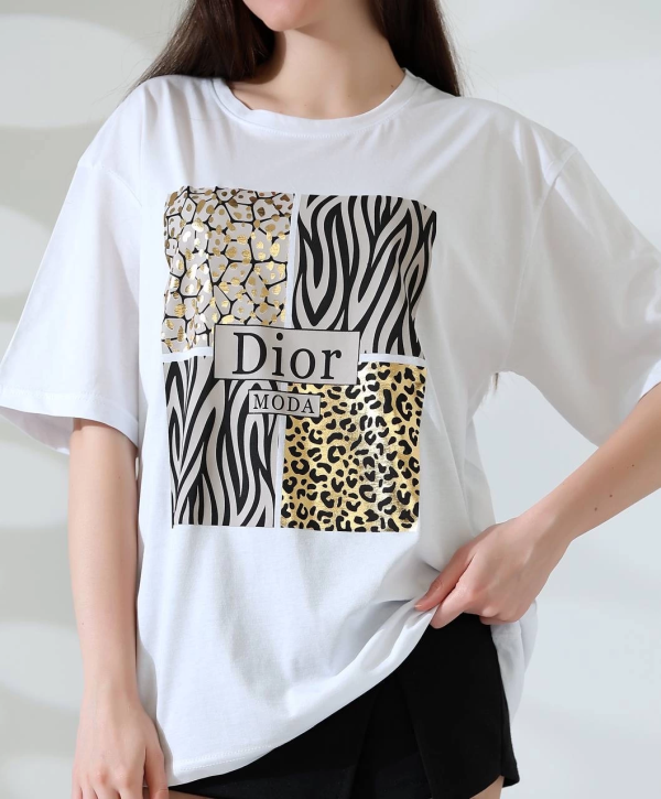 Karma desenli oversize tişört - Görsel 3